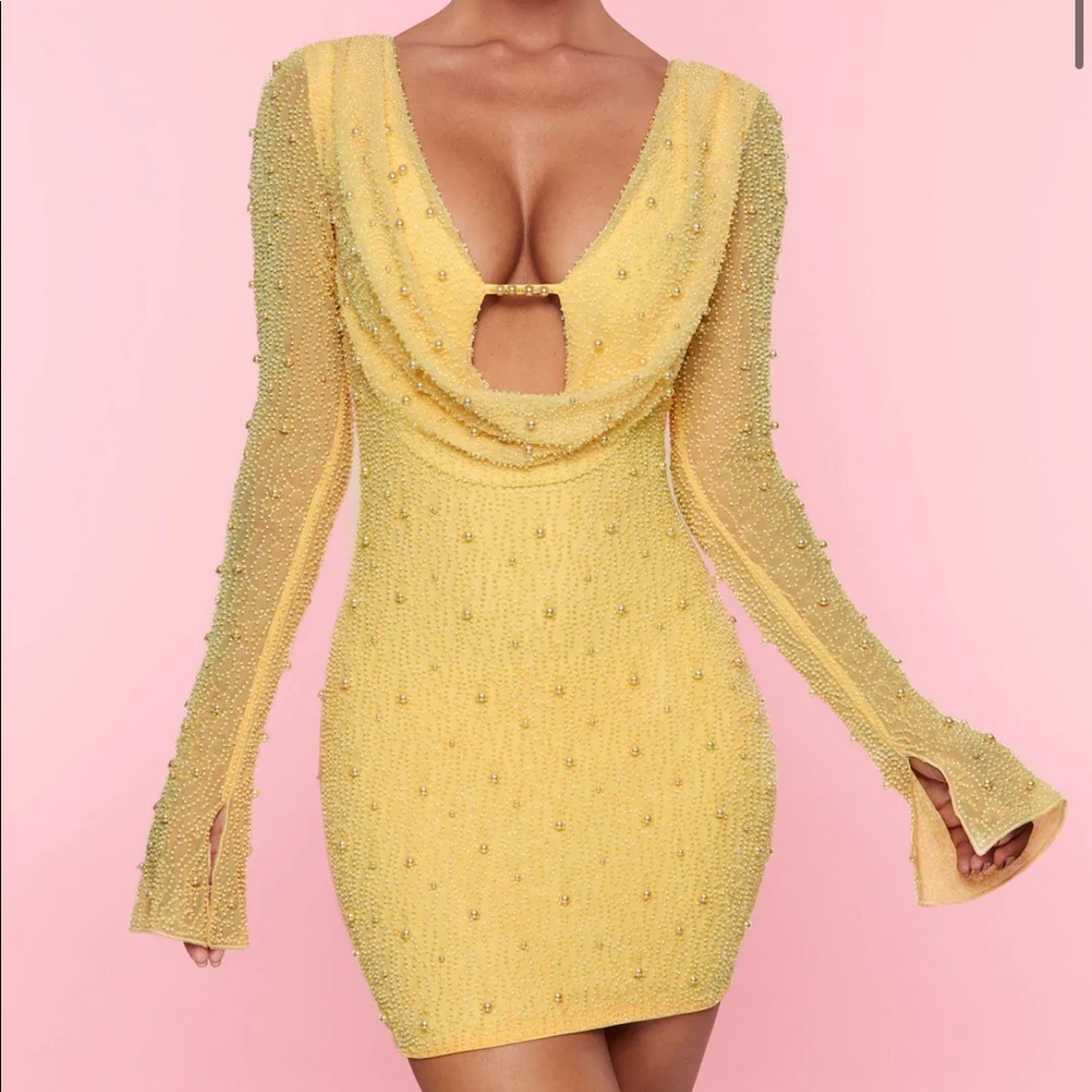 Oh Polly NICE Long Sleeve Deep Plunge Mini Dress